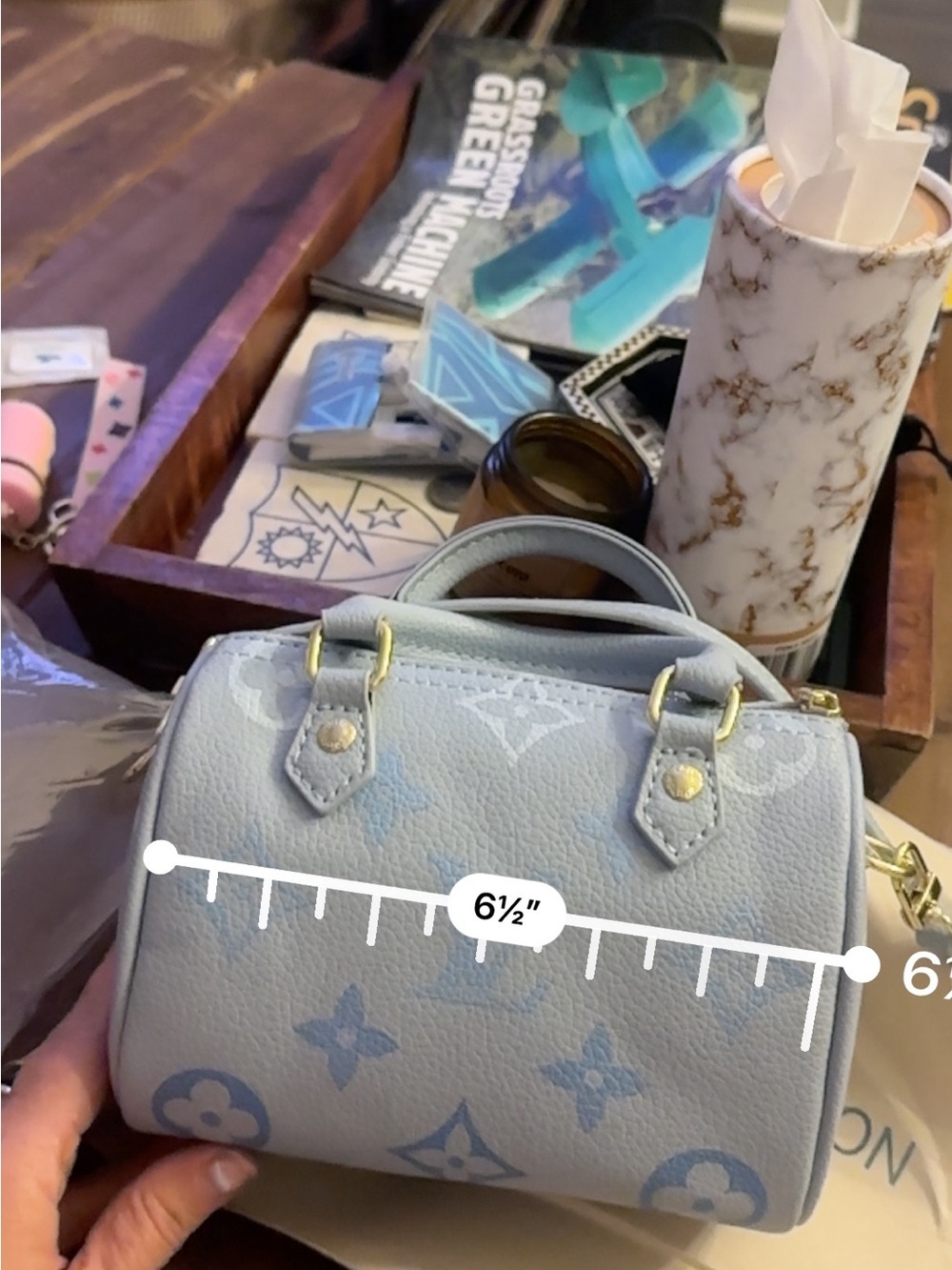 Unlisted Light Blue & White Mini Top-Handle Bag with Gold Hardware - Picture 12 of 14